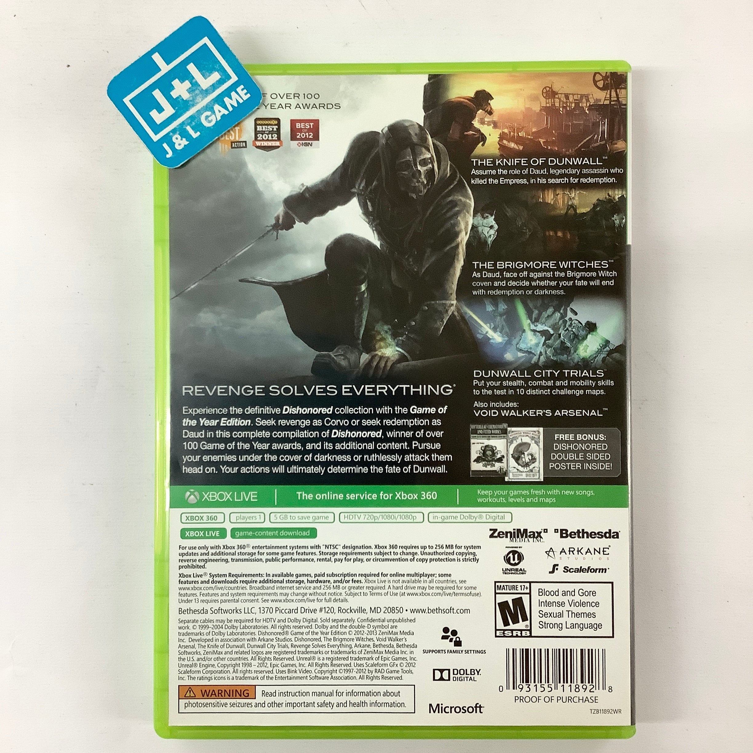 Dishonored: Game of the Year Edition - Xbox 360 [Pre-Owned] Video Games Bethesda   