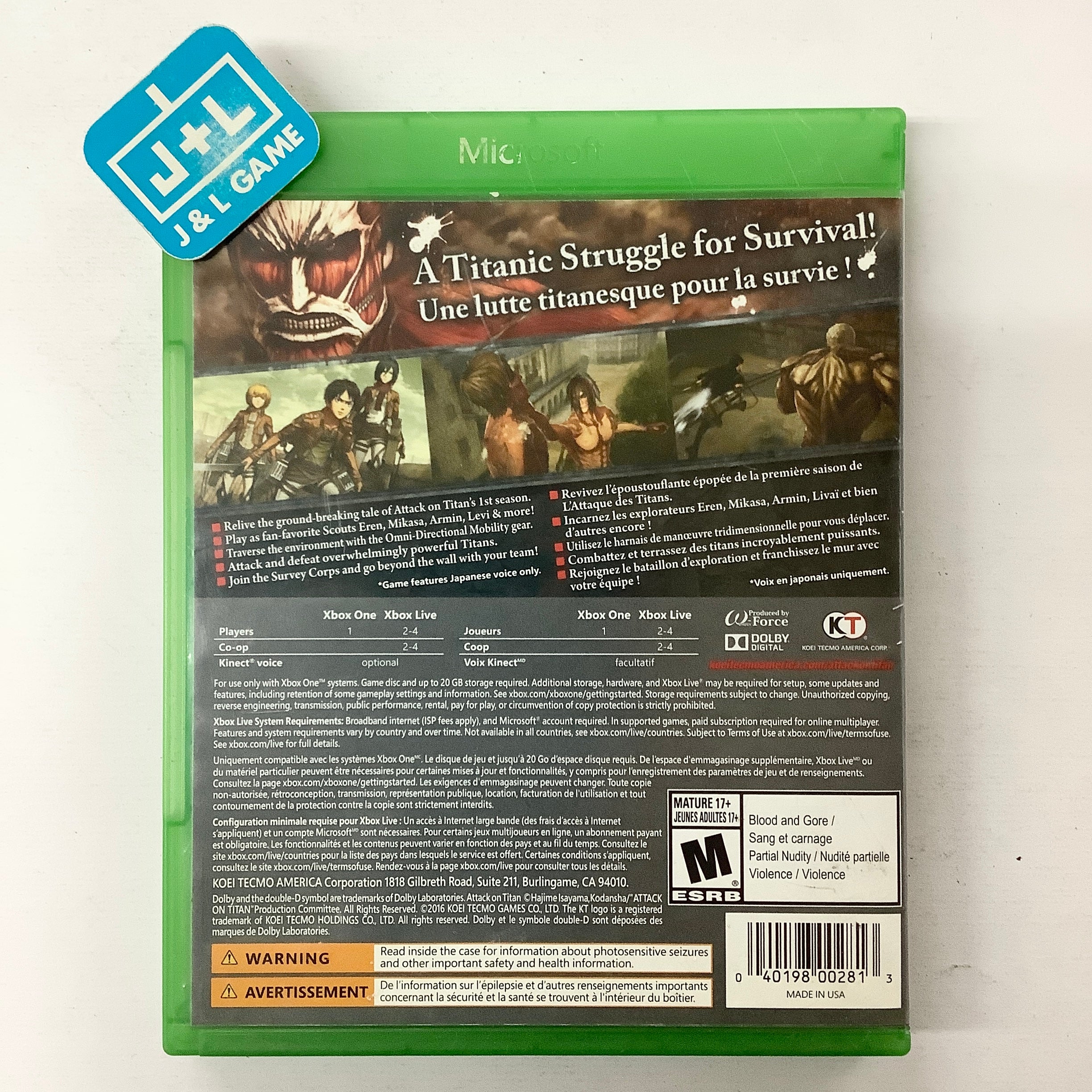 Attack on Titan -  (XB1) Xbox One [Pre-Owned] Video Games Koei Tecmo Games   