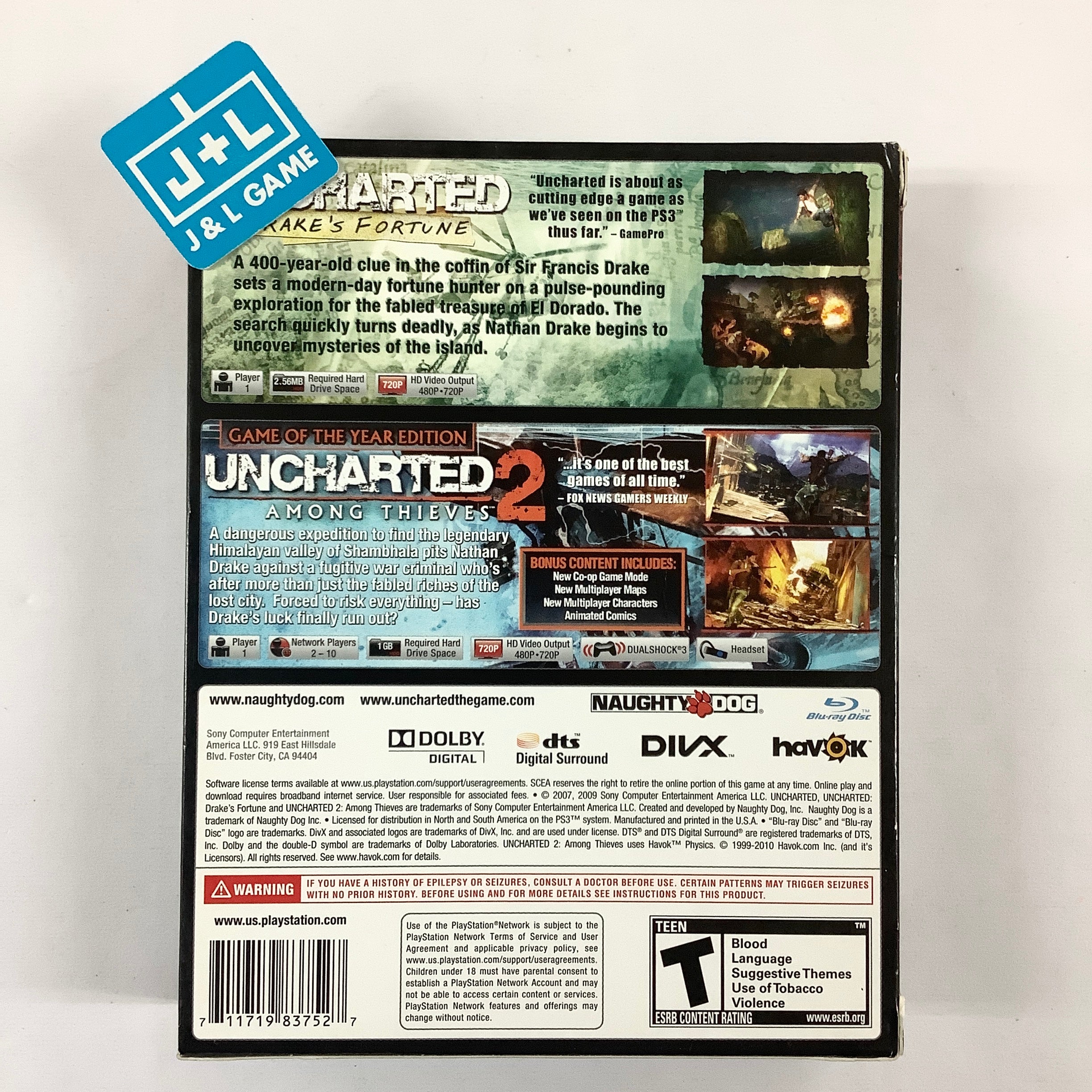 Uncharted Dual Pack (Greatest Hits) - (PS3) PlayStation 3 [Pre-Owned] Video Games SCEA   
