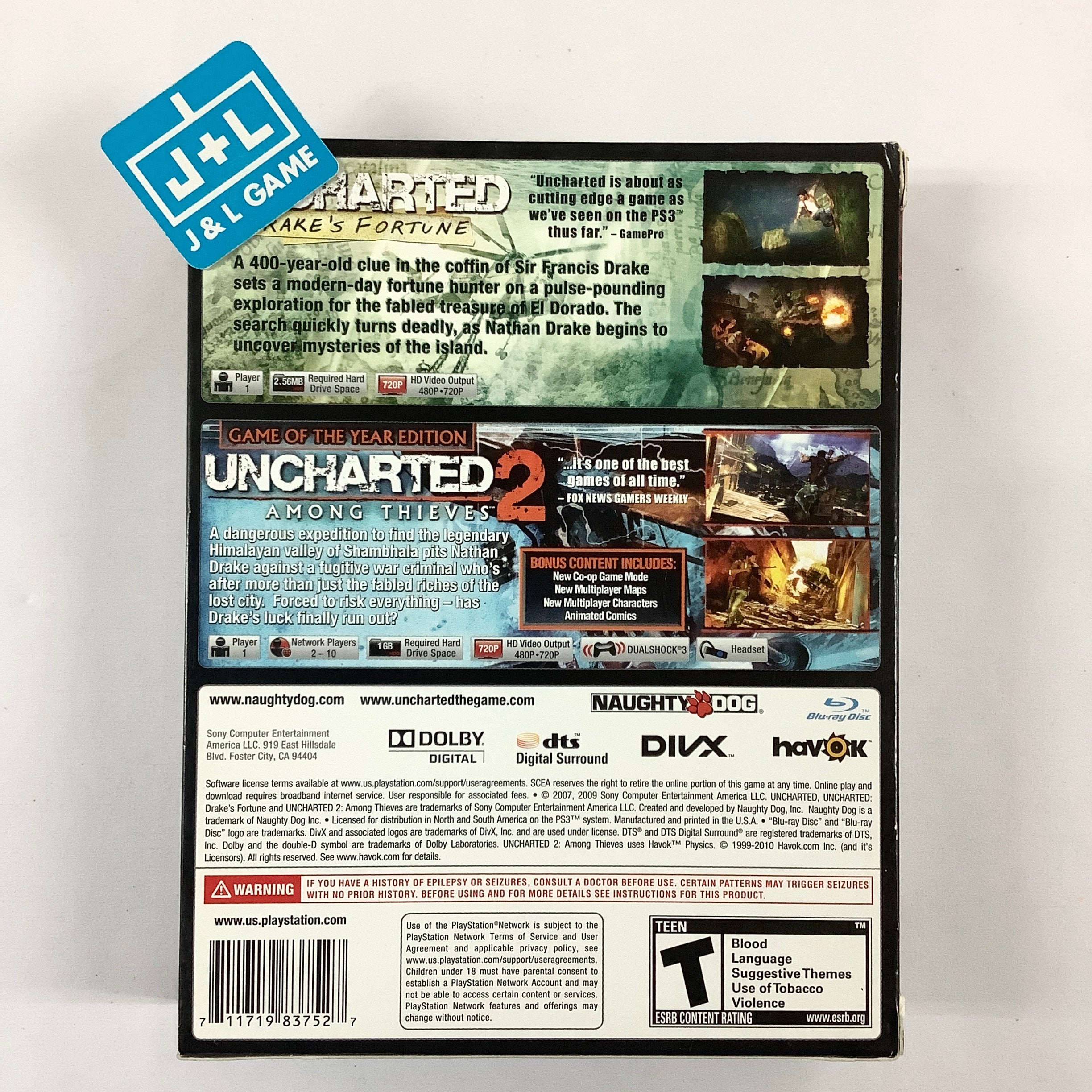 Uncharted Dual Pack (Greatest Hits) - (PS3) PlayStation 3 [Pre-Owned] Video Games SCEA   