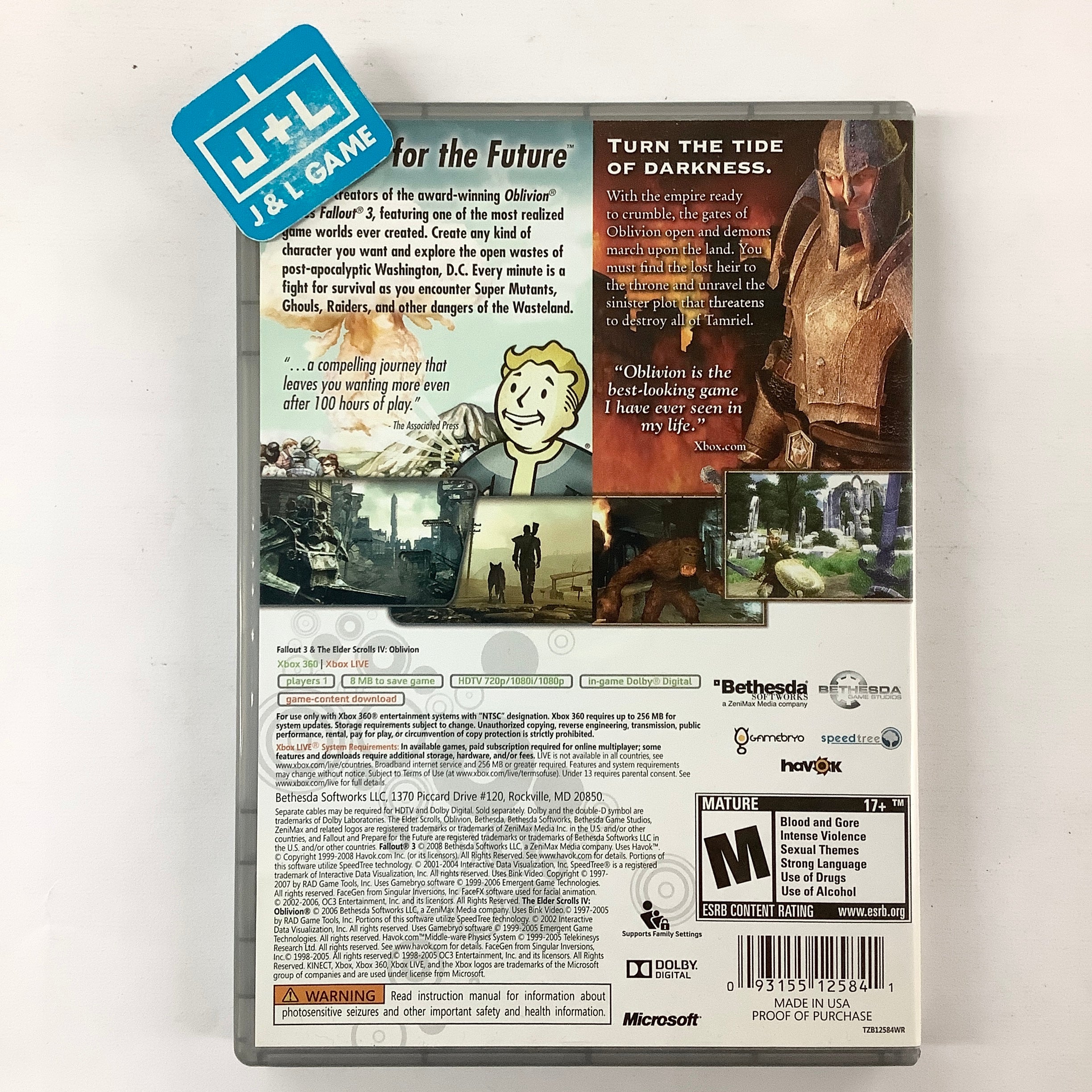 Fallout 3 & Oblivion Double Pack (Platinum Hits) - Xbox 360 [Pre-Owned] Video Games Bethesda Softworks   