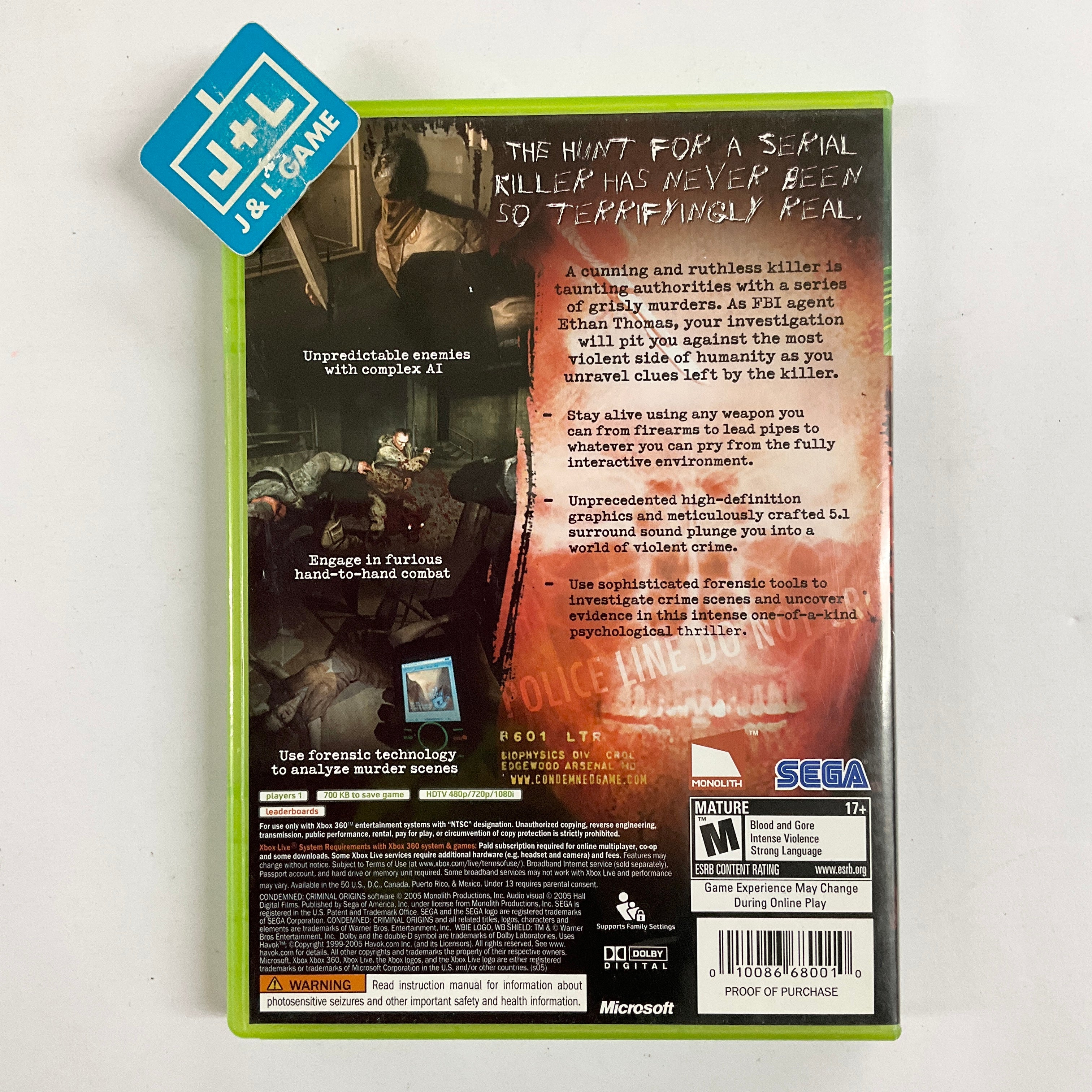 Condemned: Criminal Origins - Xbox 360 [Pre-Owned] Video Games Sega   