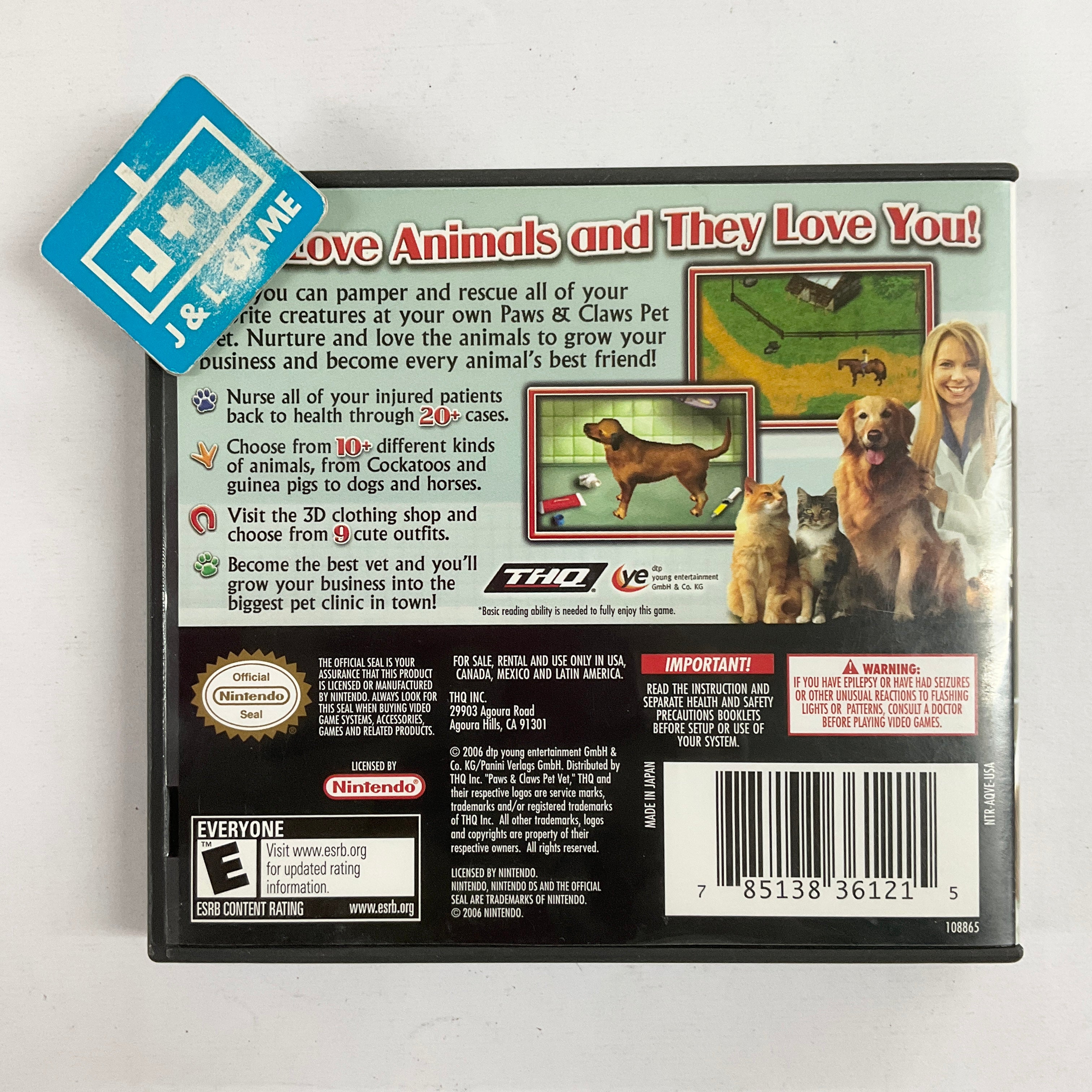 Paws & Claws Pet Vet - (NDS) Nintendo DS [Pre-Owned] Video Games THQ   
