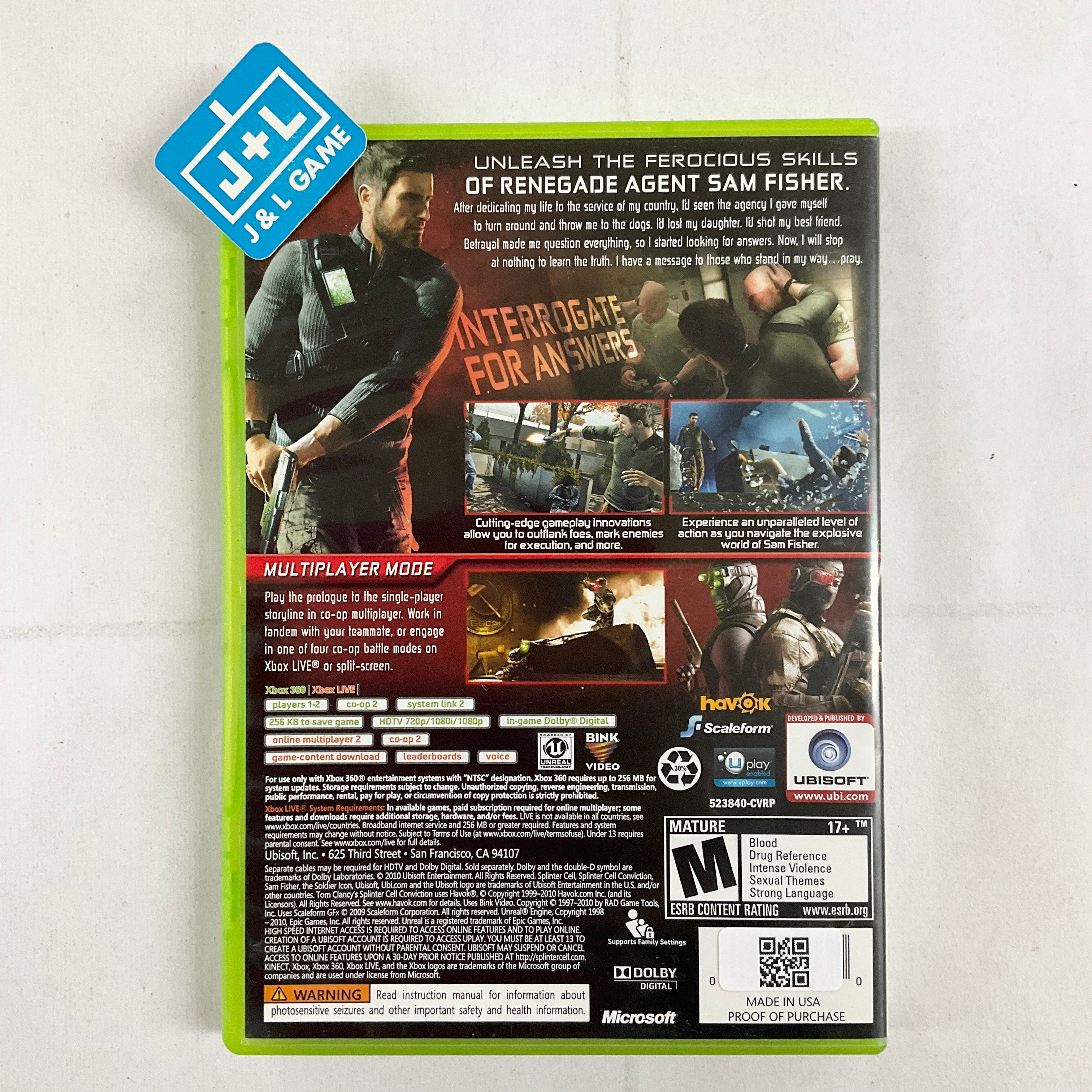Tom Clancy's Splinter Cell: Conviction (Platinum Hits) - Xbox 360 [Pre-Owned] Video Games Ubisoft   