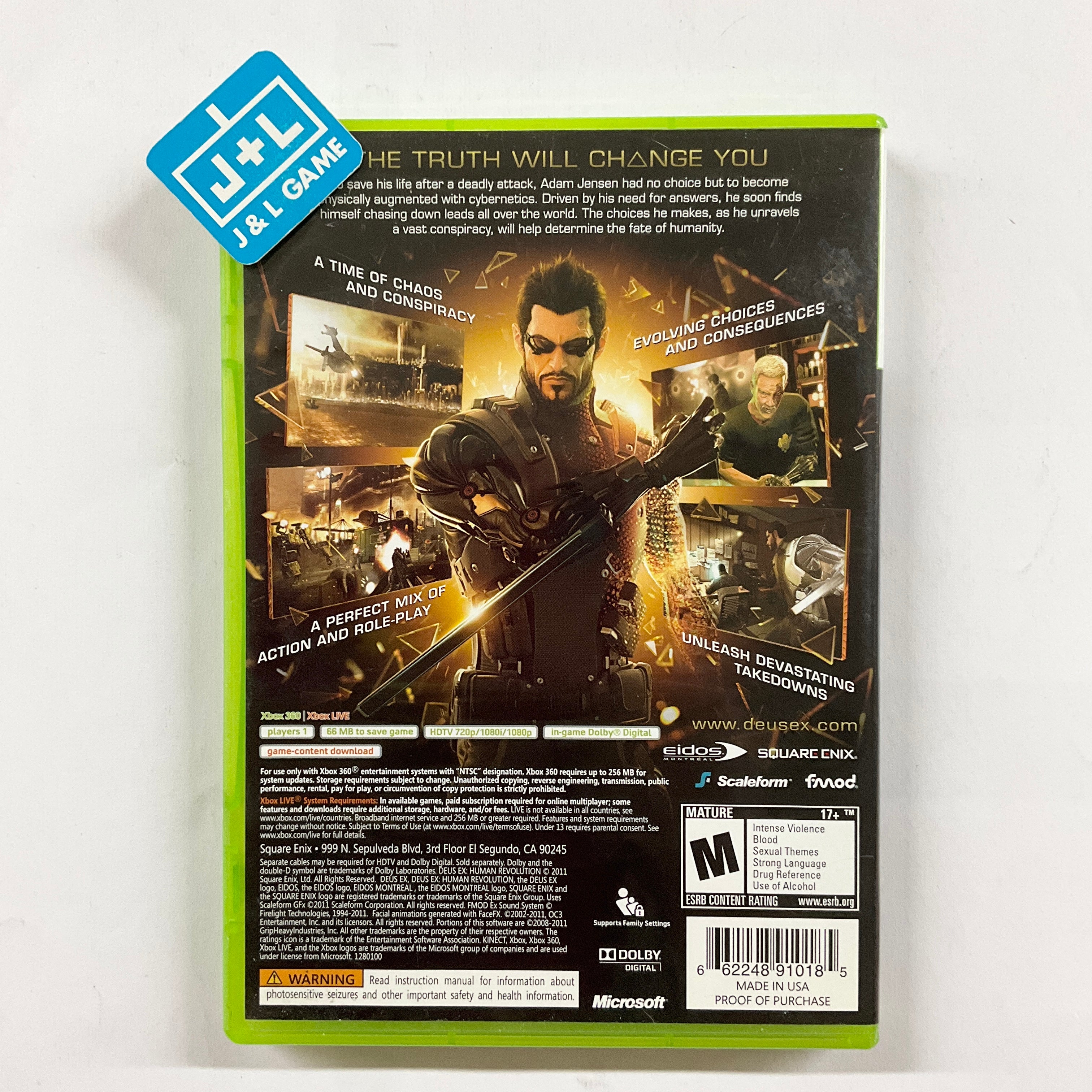 Deus Ex: Human Revolution - Xbox 360 [Pre-Owned] Video Games Square Enix   