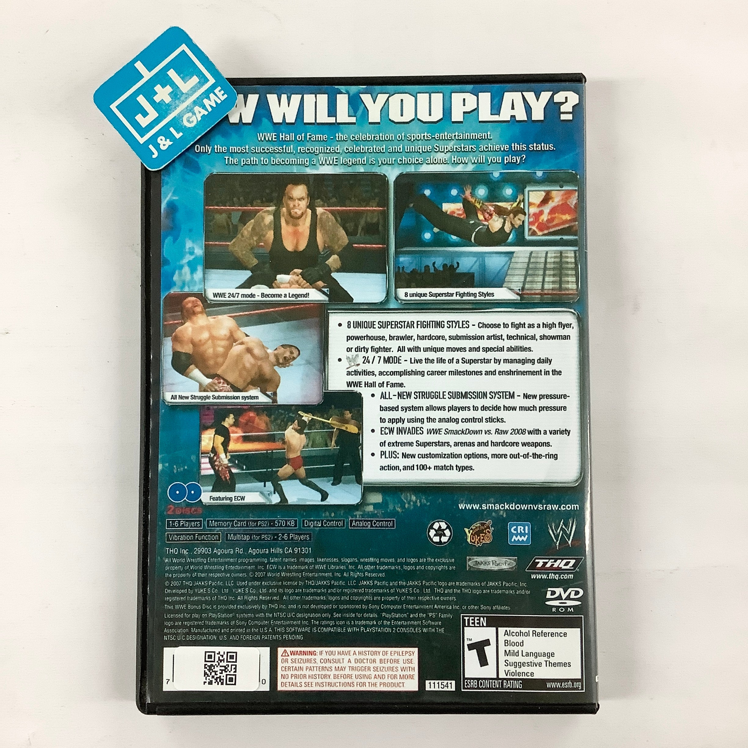 Jeu WWE SmackDown Vs Raw 2008 PS2 - Édition Platinum FR Complète - Occasion état Correct