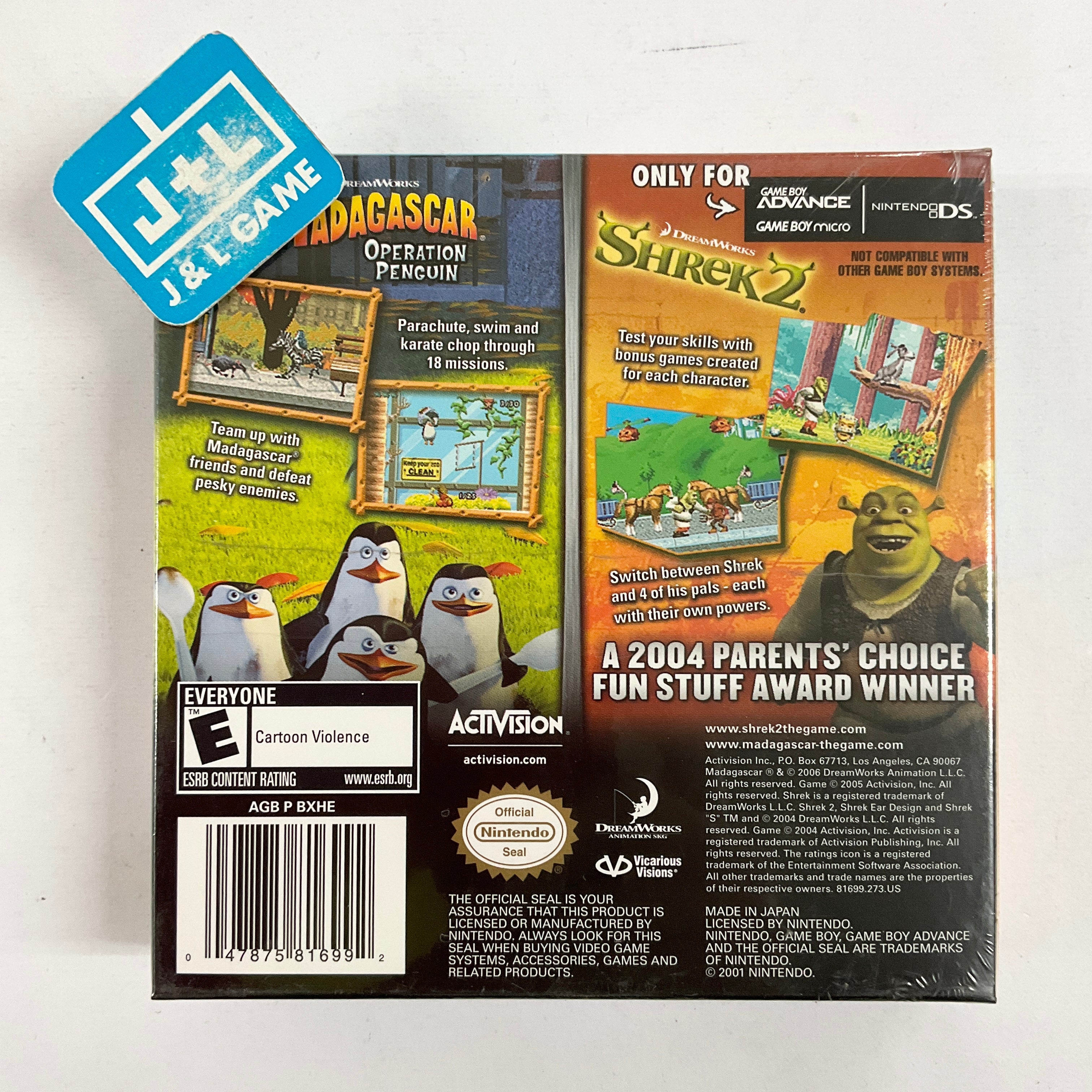 2-In-1 Fun Pack: Dreamworks Madagascar: Operation Penguin / Dreamworks Shrek 2 - (GBA) Game Boy Advance Video Games Activision   