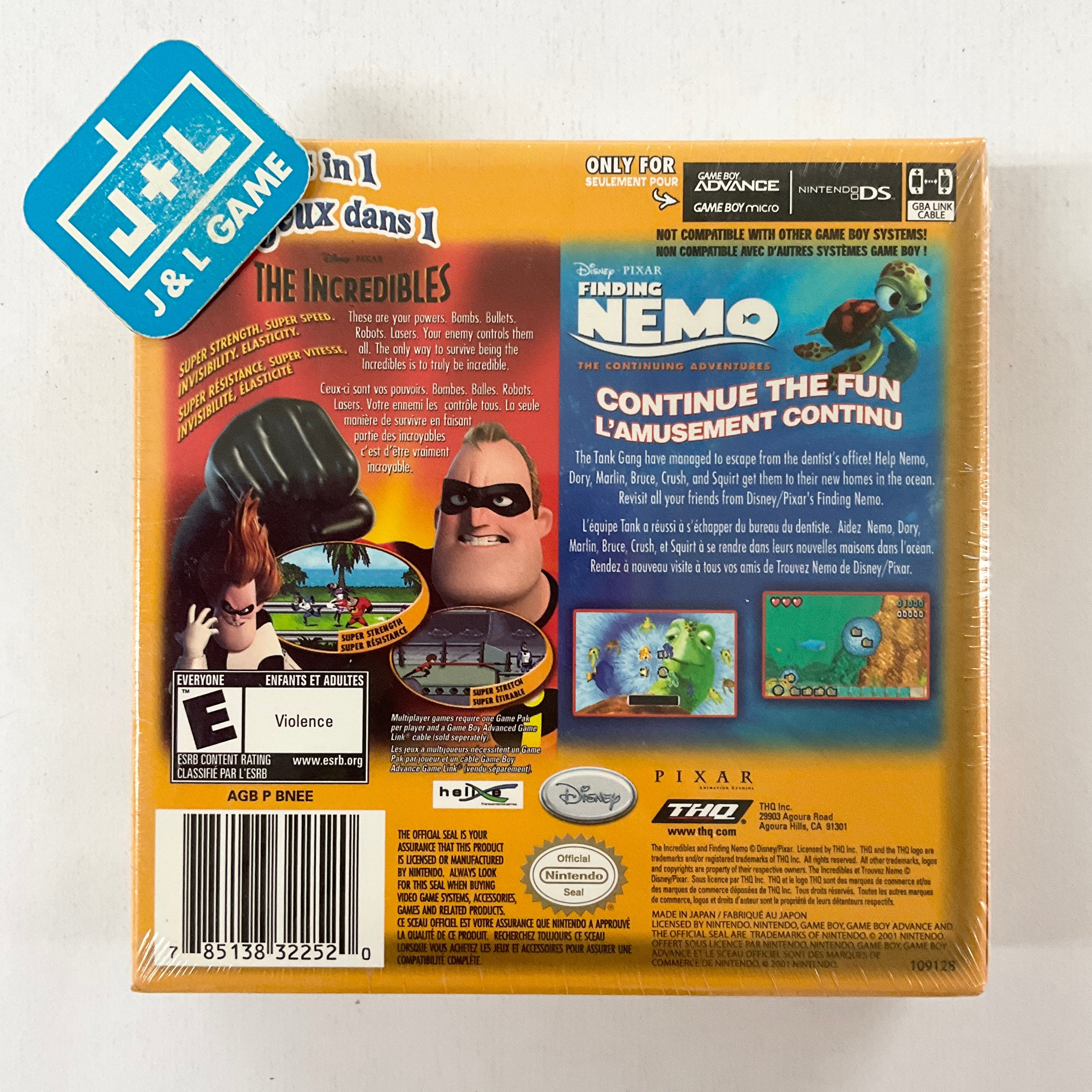 2 Games in 1 Double Pack: The Incredibles / Finding Nemo: The Continuing Adventures - (GBA) Game Boy Advance Video Games THQ   