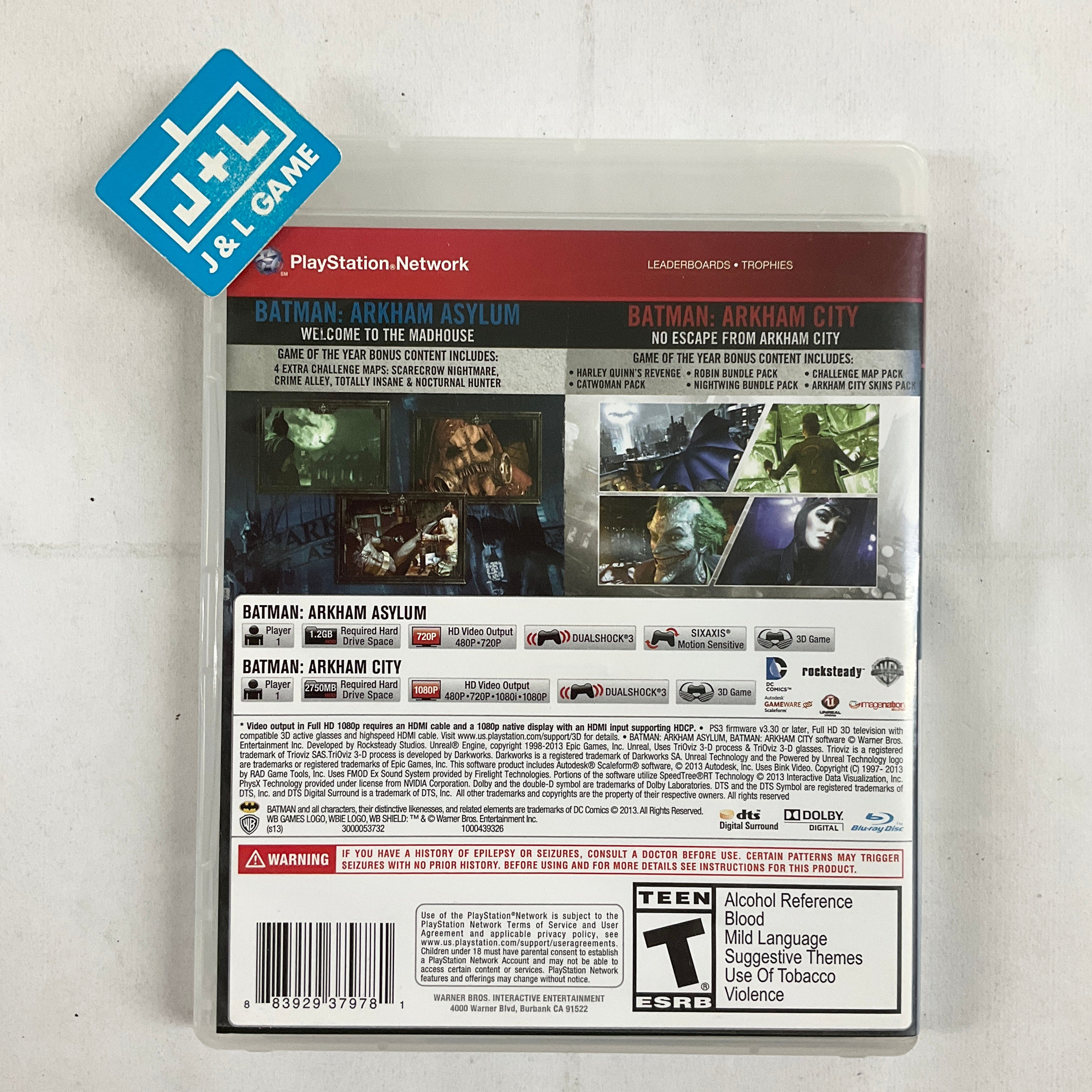 Batman: Arkham Asylum + Batman: Arkham City Dual Pack (Greatest Hits) - (PS3) Playstation 3 [Pre-Owned] Video Games Warner Bros. Interactive Entertainment   