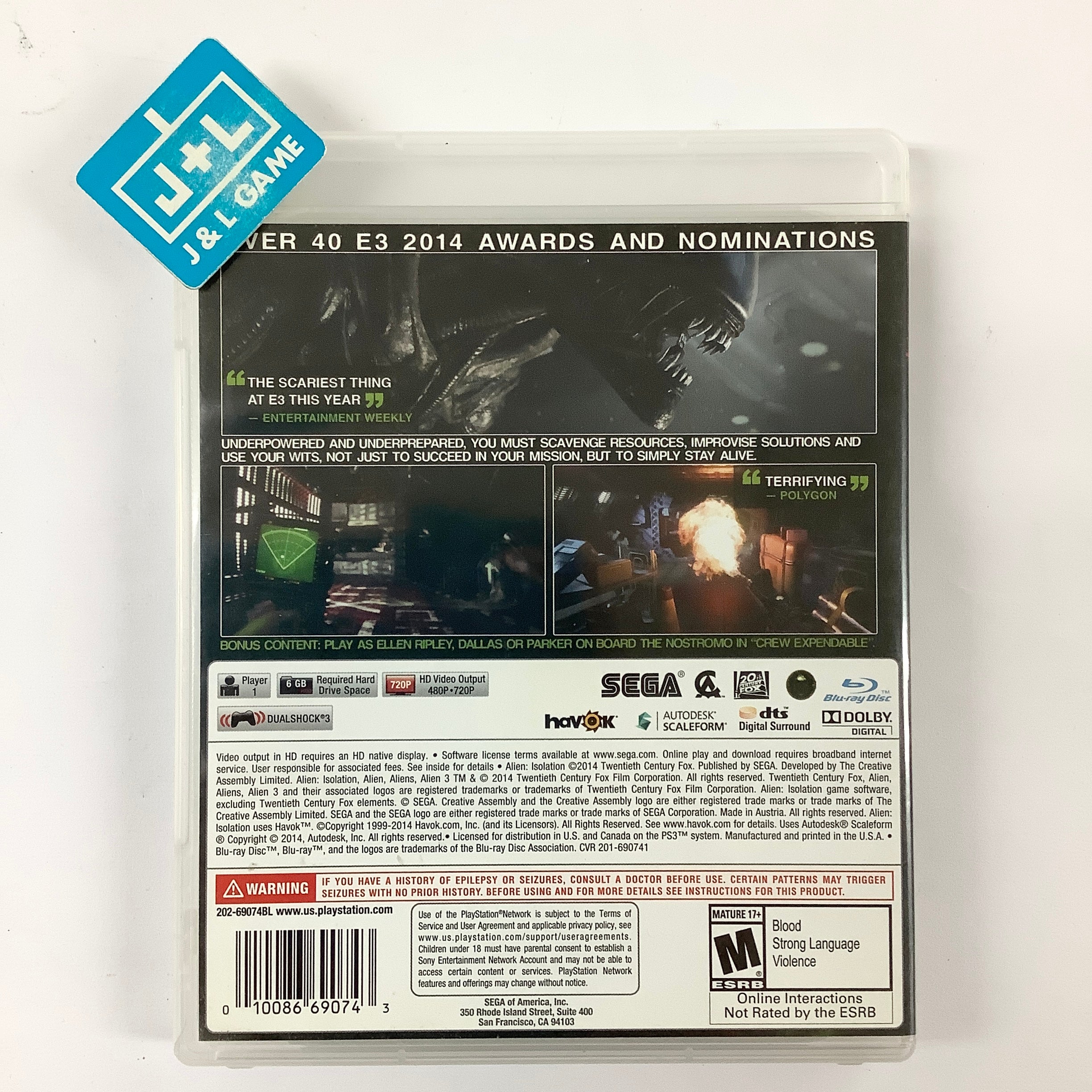 Alien: Isolation (Nostromo Edition) - (PS3) PlayStation 3 [Pre-Owned] Video Games Sega   