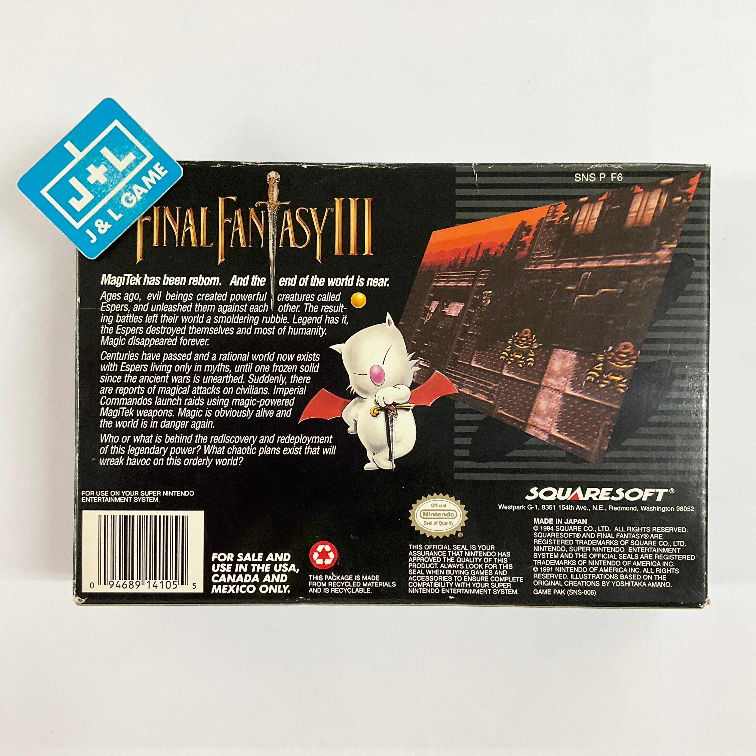 Final Fantasy III - (SNES) Super Nintendo [Pre-Owned] Video Games SquareSoft   
