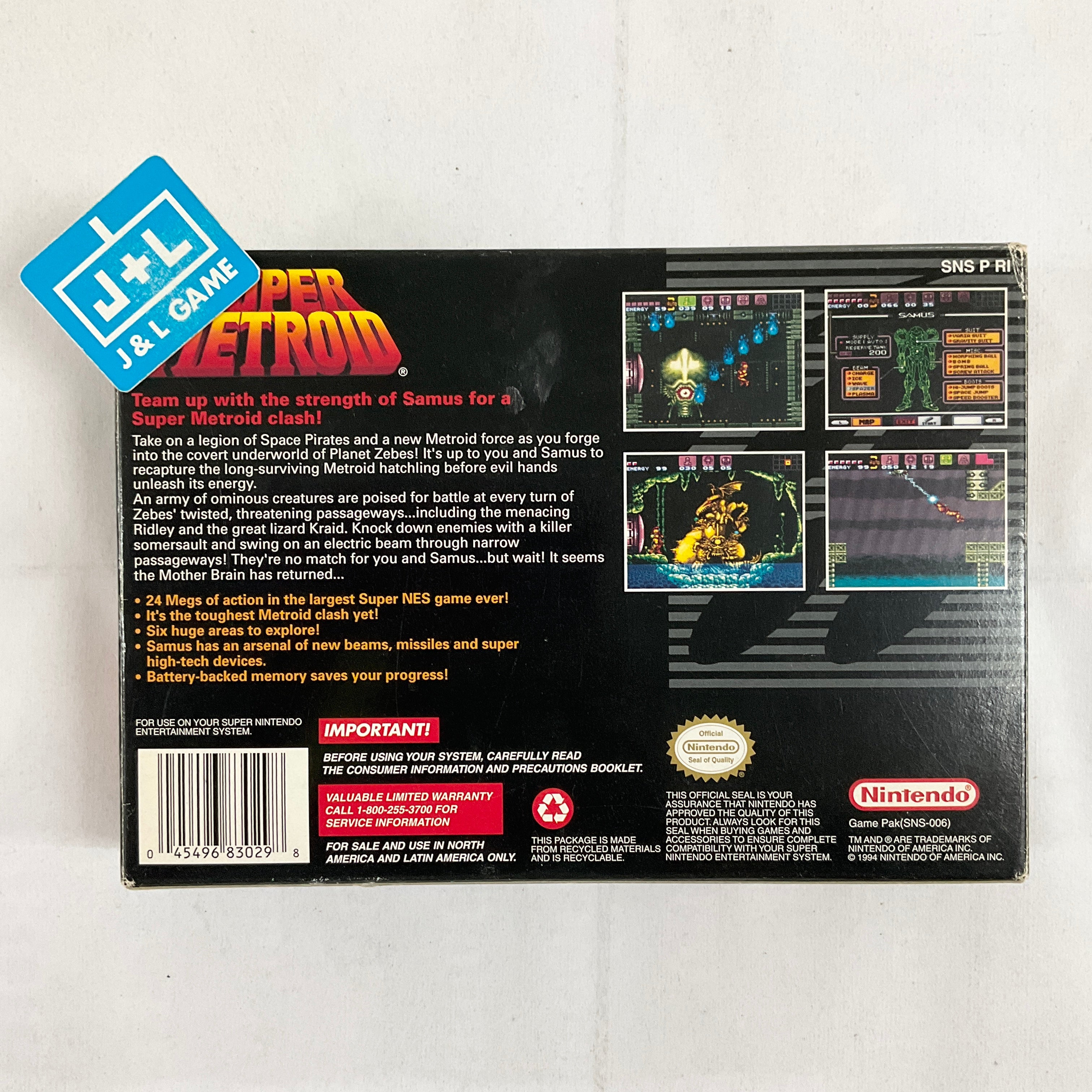 Super Metroid - (SNES) Super Nintendo [Pre-Owned] Video Games Intelligent Systems   