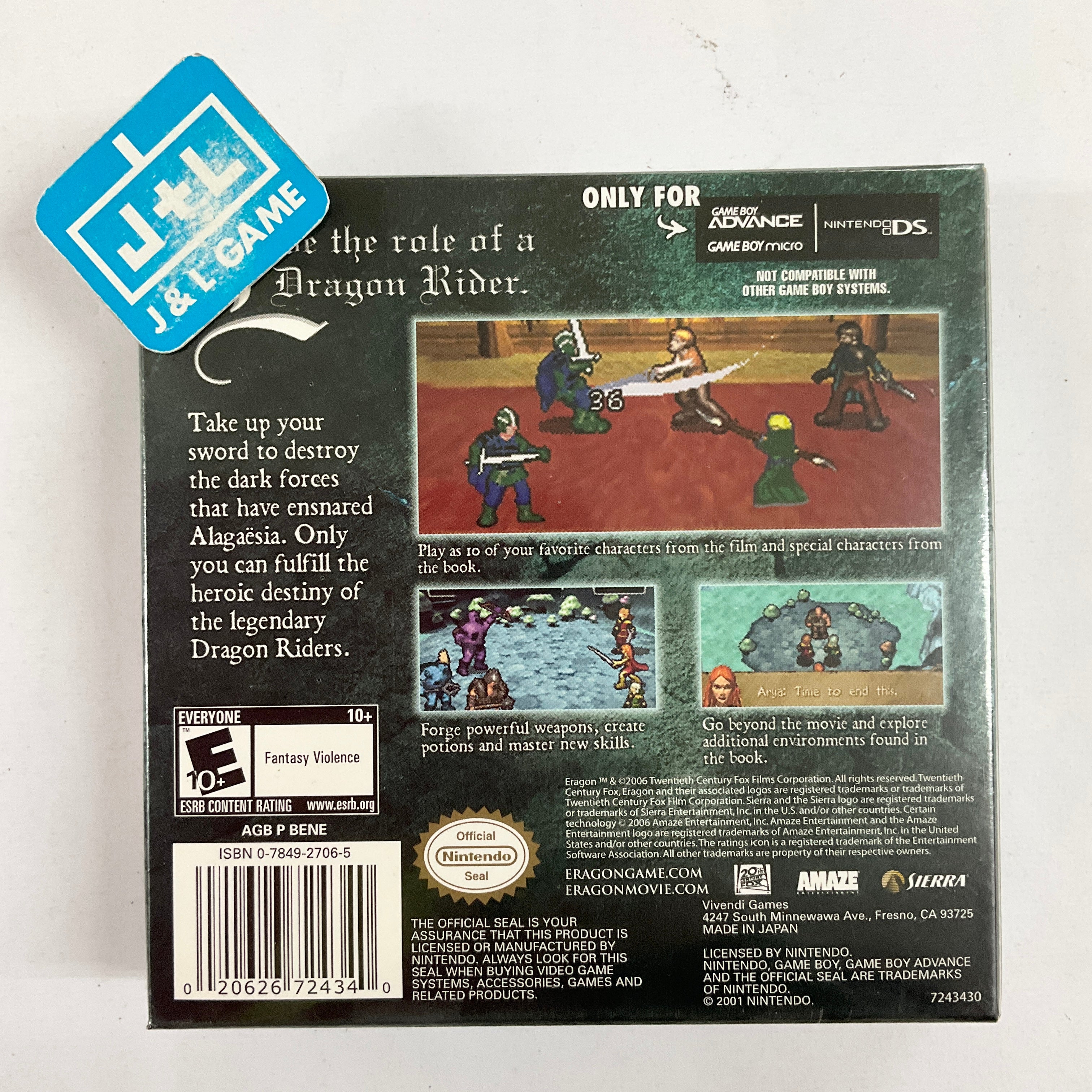 Jeu Eragon Pour Game Boy Advance - Version Multilingue Française, Neuf Sous Blister