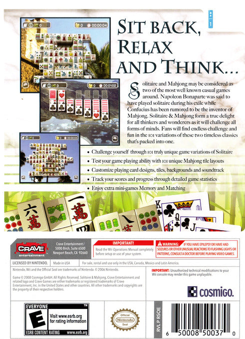 Solitaire & Mahjong - Nintendo Wii [Pre-Owned] Video Games Crave   