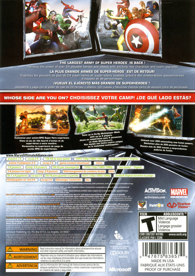Marvel: Ultimate Alliance 2 - Xbox 360 [Pre-Owned] Video Games Activision   