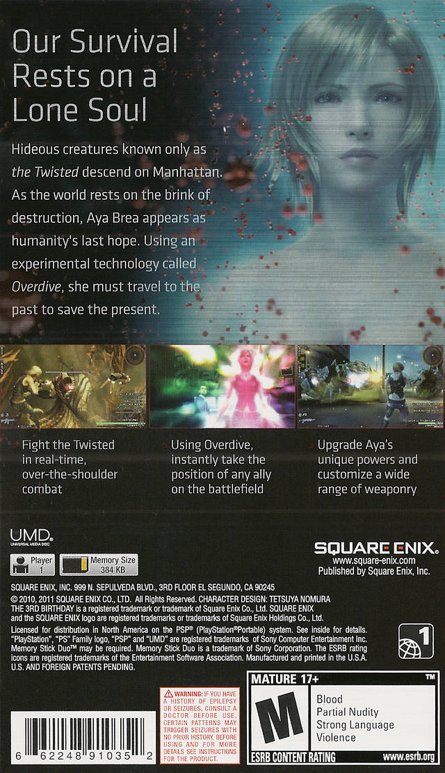 The 3rd Birthday - Sony PSP Video Games Square Enix   