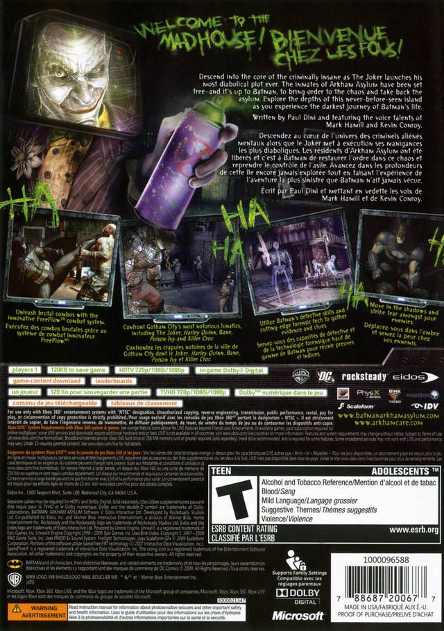 Batman: Arkham Asylum - Xbox 360 [Pre-Owned] Video Games Warner Bros. Interactive Entertainment   