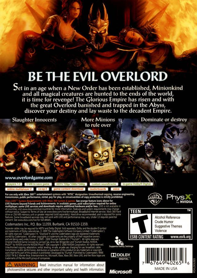 Overlord II - Xbox 360 [Pre-Owned] Video Games Codemasters   