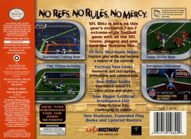 Nfl Blitz 2001 N64 NFL Blitz Special Edition Nintendo 64 Game