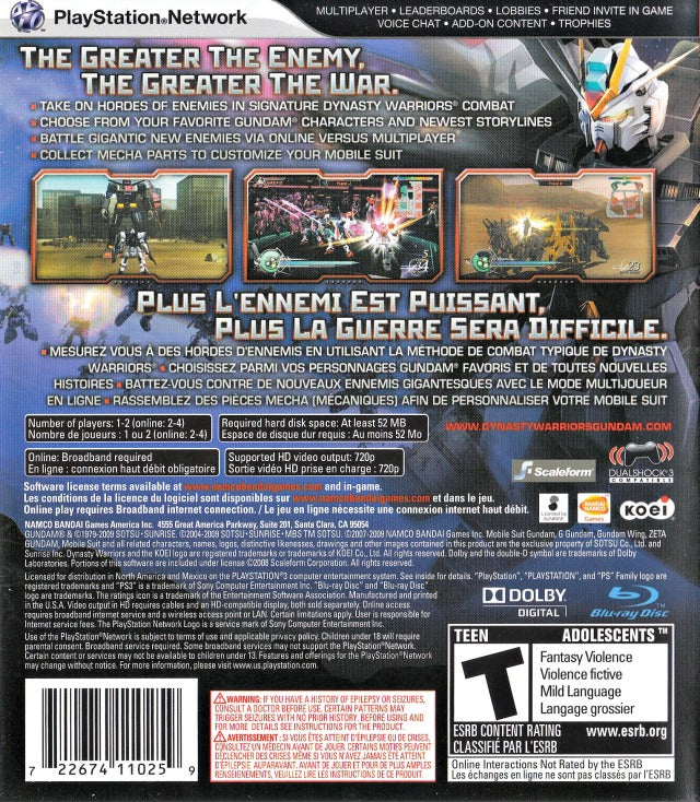 Dynasty Warriors Gundam 2 the Best Used Sony PS3 Japan Dynasty Warriors Gundam 2 the Best Used Sony PS3 Japan