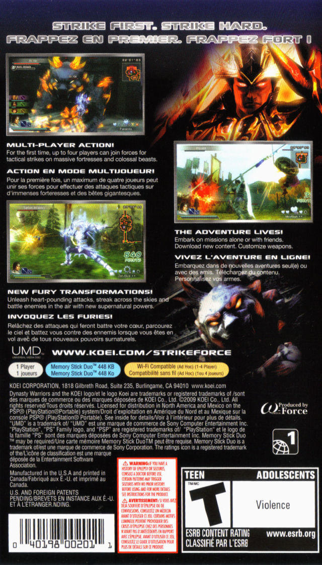 Dynasty Warriors: Strikeforce - Sony PSP Video Games Koei   