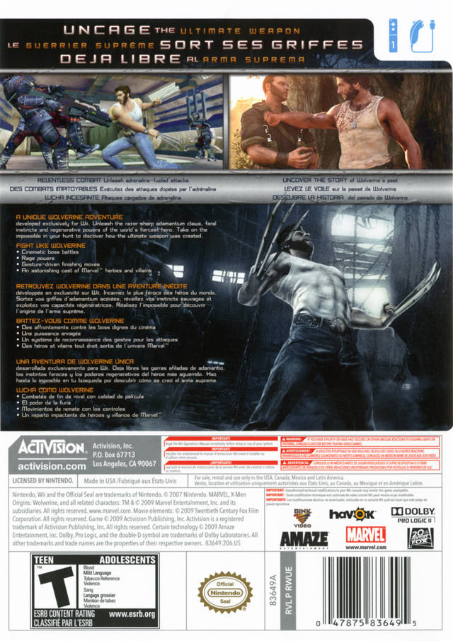 X-Men Origins: Wolverine - Nintendo Wii [Pre-Owned] Video Games Activision   