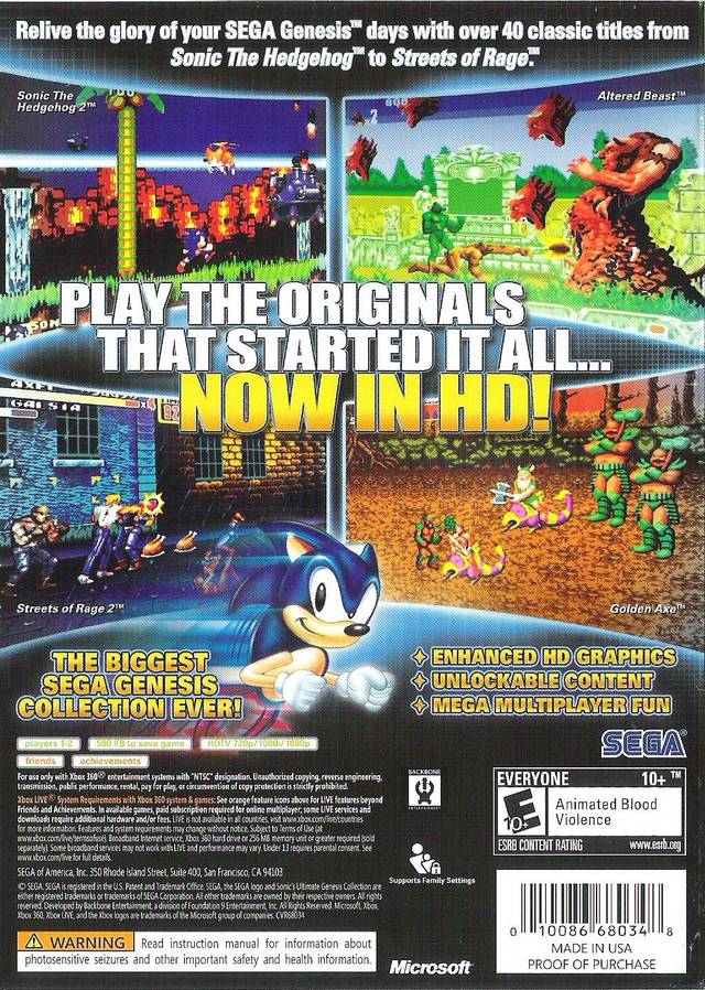 Sonic's Ultimate Genesis Collection (Platinum Hits) - Xbox 360
