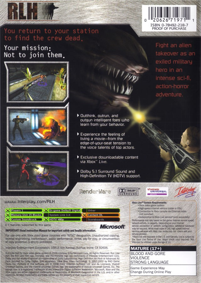 RLH: Run Like Hell - (XB) Xbox Video Games Interplay   