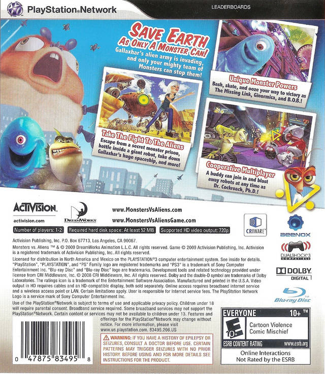 Monsters vs. Aliens - (PS3) PlayStation 3 [Pre-Owned] Video Games Activision   