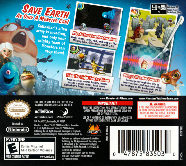 aliens vs monsters game Monsters vs. Aliens (ds)