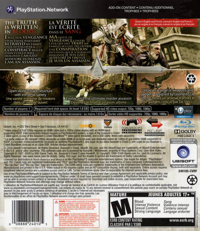 Assassin's Creed II - (PS3) PlayStation 3 Video Games Ubisoft   