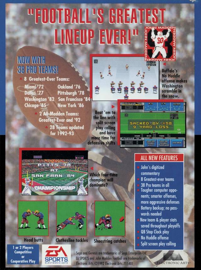 John Madden Football '93 - (SG) SEGA Genesis [Pre-Owned] Video Games Electronic Arts   