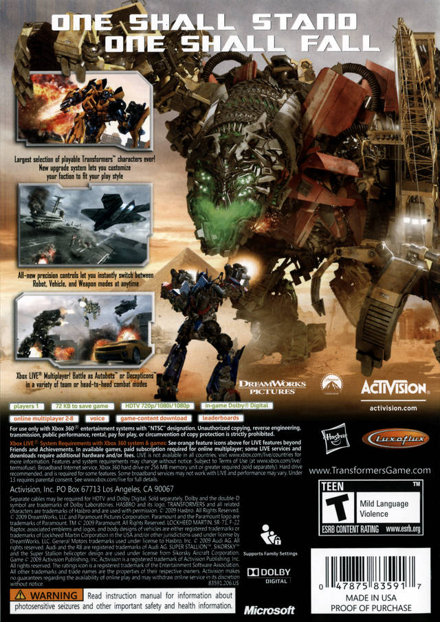 Transformers: Revenge of the Fallen - Xbox 360 [Pre-Owned] Video Games Activision