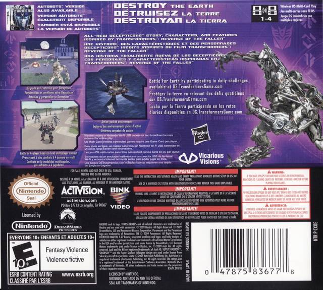 Transformers: Revenge of the Fallen Decepticons - (NDS) Nintendo DS [Pre-Owned] Video Games Activision