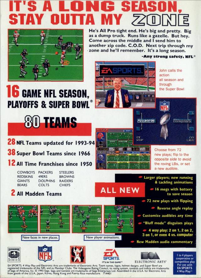 Madden NFL '94 - (SG) SEGA Genesis [Pre-Owned] Video Games EA Sports   