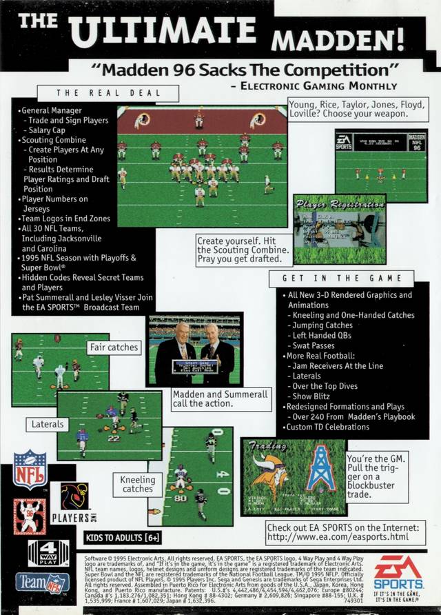 Madden NFL 96 - (SG) SEGA Genesis [Pre-Owned] Video Games EA Sports   