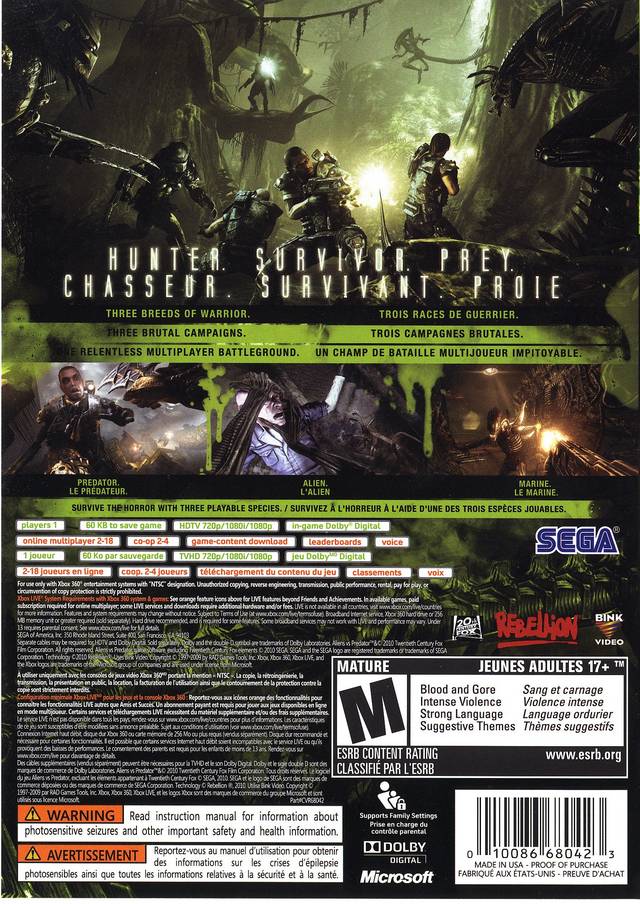 Aliens vs. Predator - Xbox 360 [Pre-Owned] | J&L Game