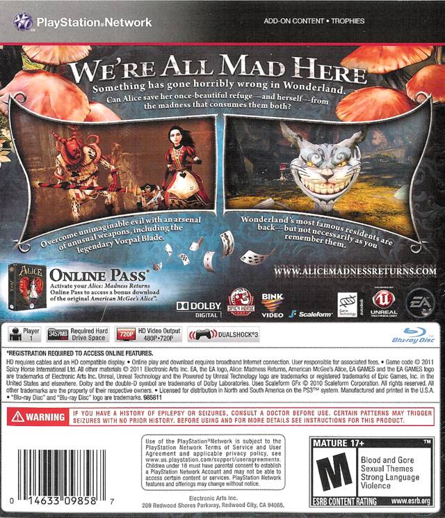 Alice: Madness Returns - (PS3) PlayStation 3 Video Games Electronic Arts   