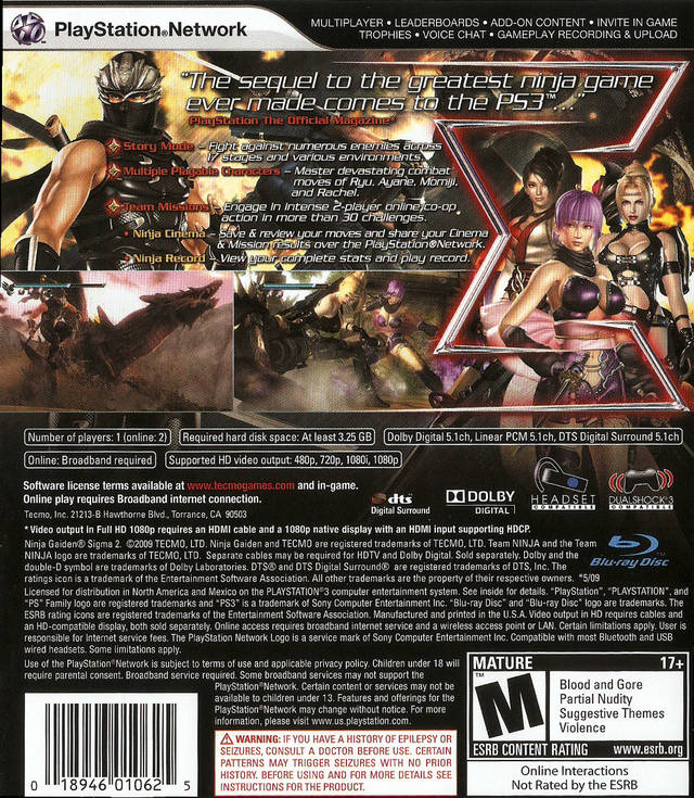 Ninja Gaiden Sigma 2 - (PS3) PlayStation 3 [Pre-Owned] Video Games Tecmo   