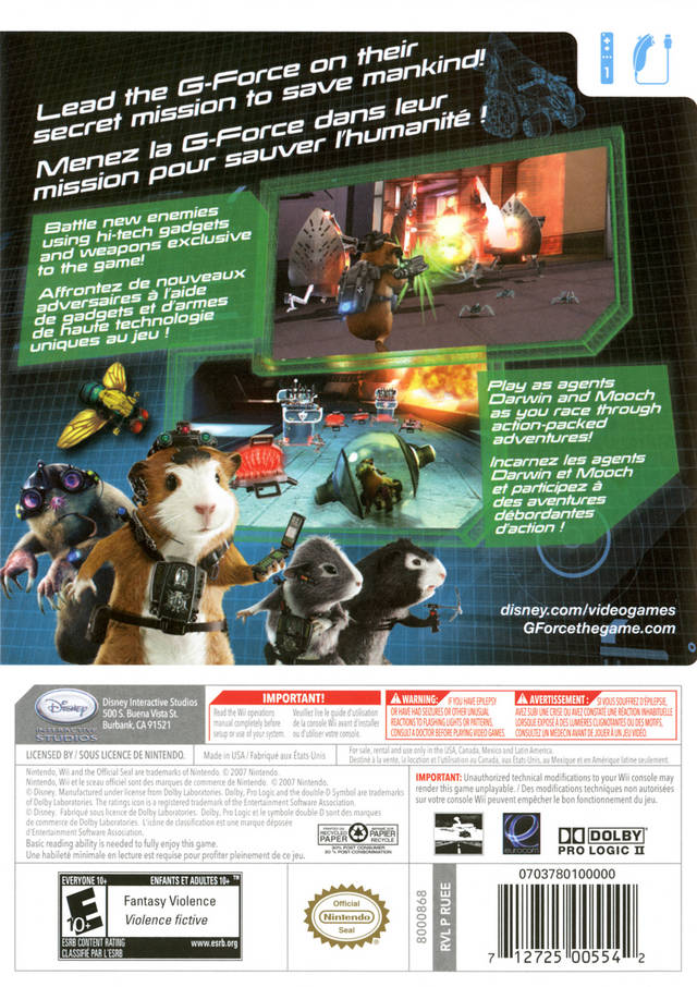 G-Force - Nintendo Wii Video Games Disney Interactive Studios