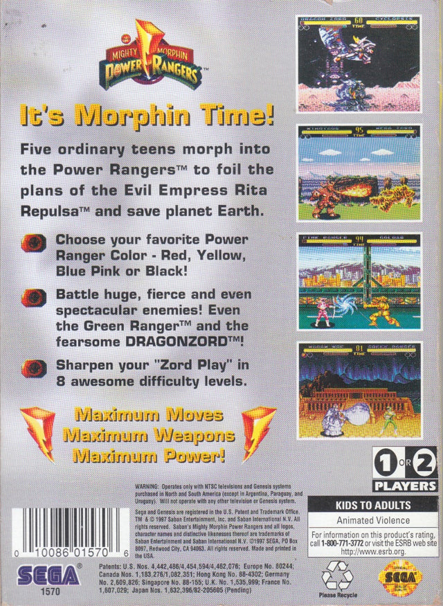 Mighty Morphin Power Rangers (Mega Hit Series) - SEGA Genesis [Pre-Owned] Video Games Sega   