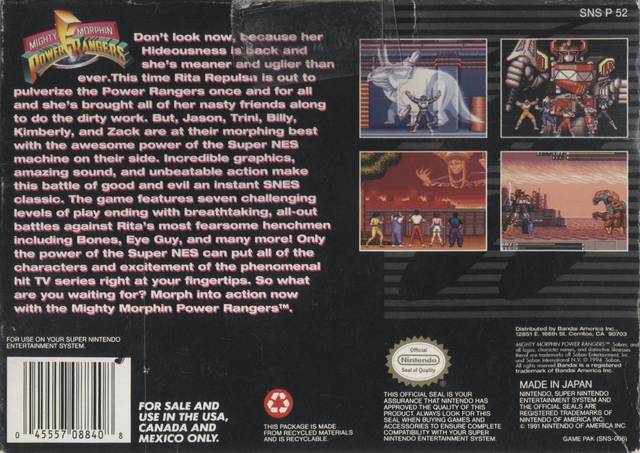 Mighty Morphin Power Rangers - (SNES) Super Nintendo [Pre-Owned] Video Games Bandai America Inc.   