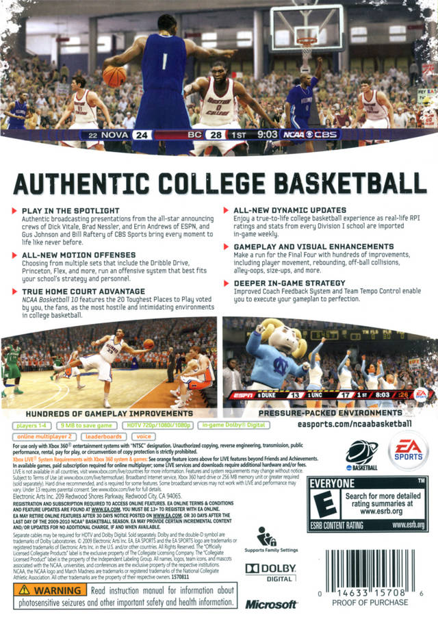 NCAA Basketball 10 - Xbox 360 [Pre-Owned] Video Games EA Sports   