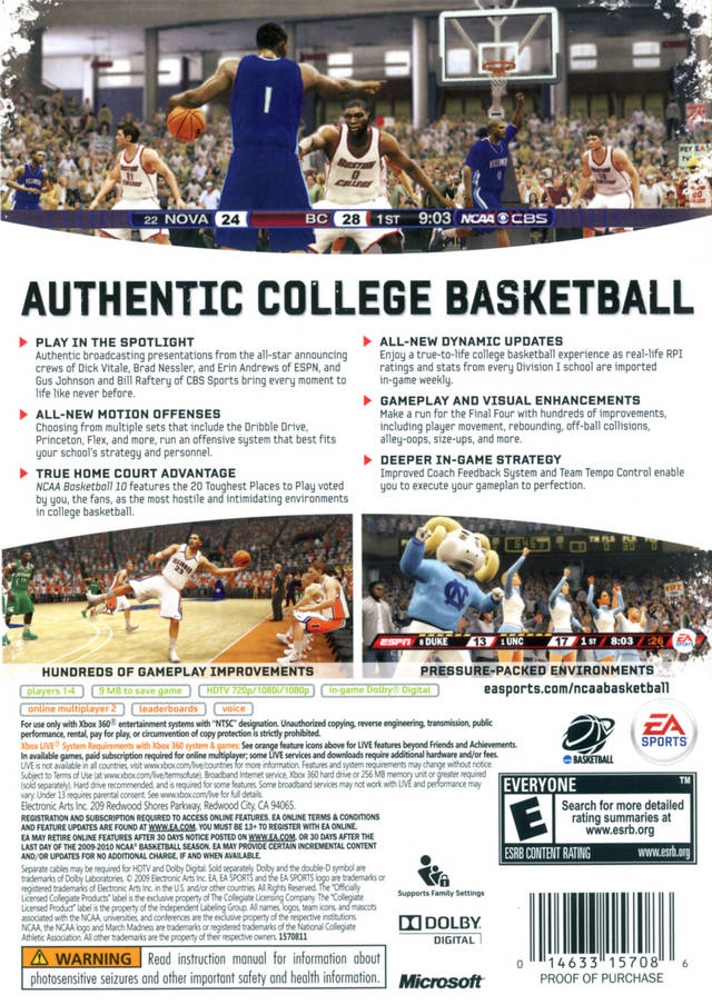 NCAA Basketball 10 - Xbox 360 [Pre-Owned] Video Games EA Sports   