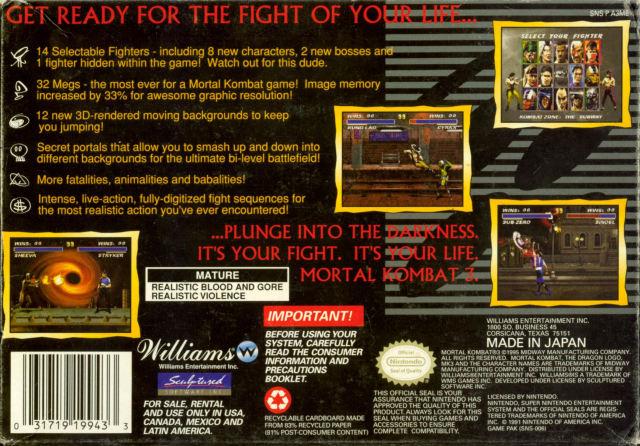 Mortal Kombat 3 - (SNES) Super Nintendo [Pre-Owned] Video Games Williams   