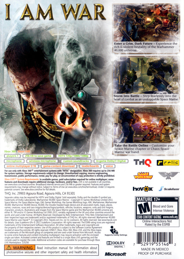 Warhammer 40,000: Space Marine - Xbox 360 Video Games THQ   
