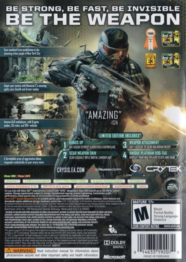Crysis 2 (Limited Edition) - Xbox 360 [Pre-Owned] Video Games EA Games   