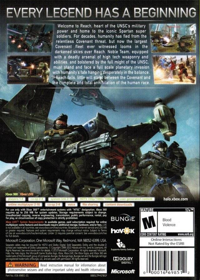 Halo: Reach Xbox 360 J&L Game
