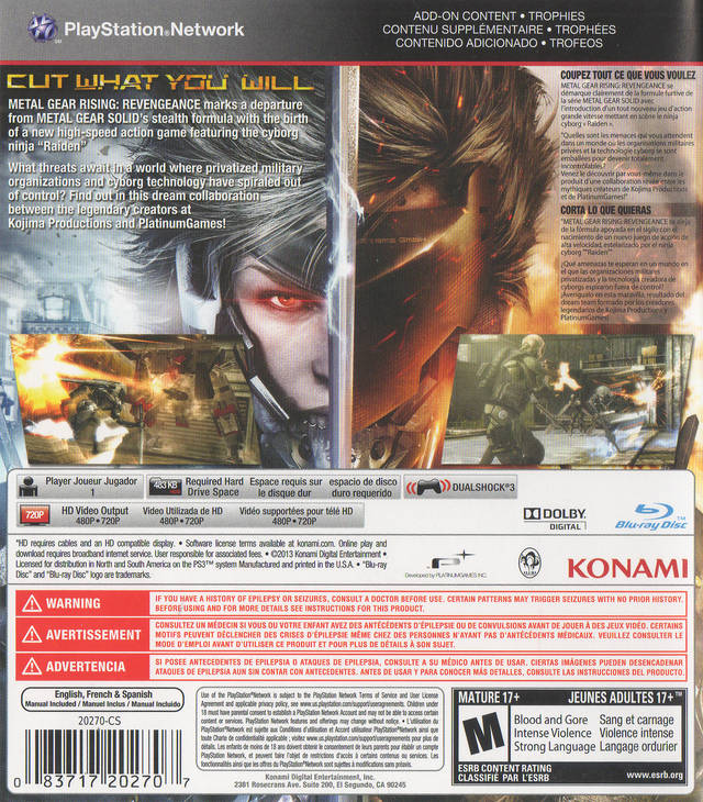 Metal Gear Rising: Revengeance - (PS3) PlayStation 3 [Pre-Owned] Video Games Konami   