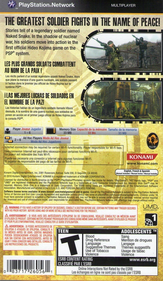 Metal Gear Solid: Peace Walker (Greatest Hits) - SONY PSP [Pre-Owned] Video Games Konami   